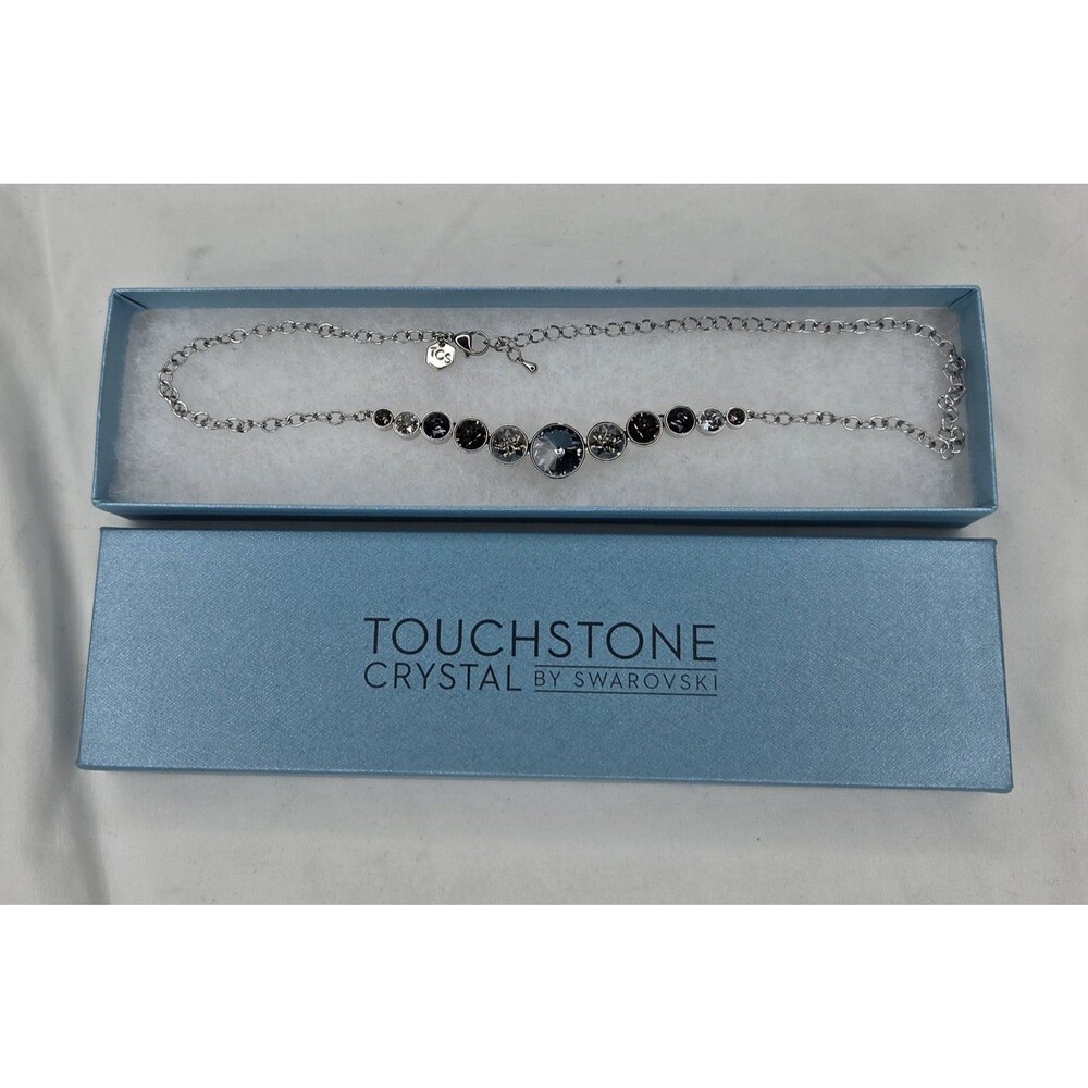 Touchstone Crystal Swarovski Silver Night Black Rhinestone Graduated Necklace